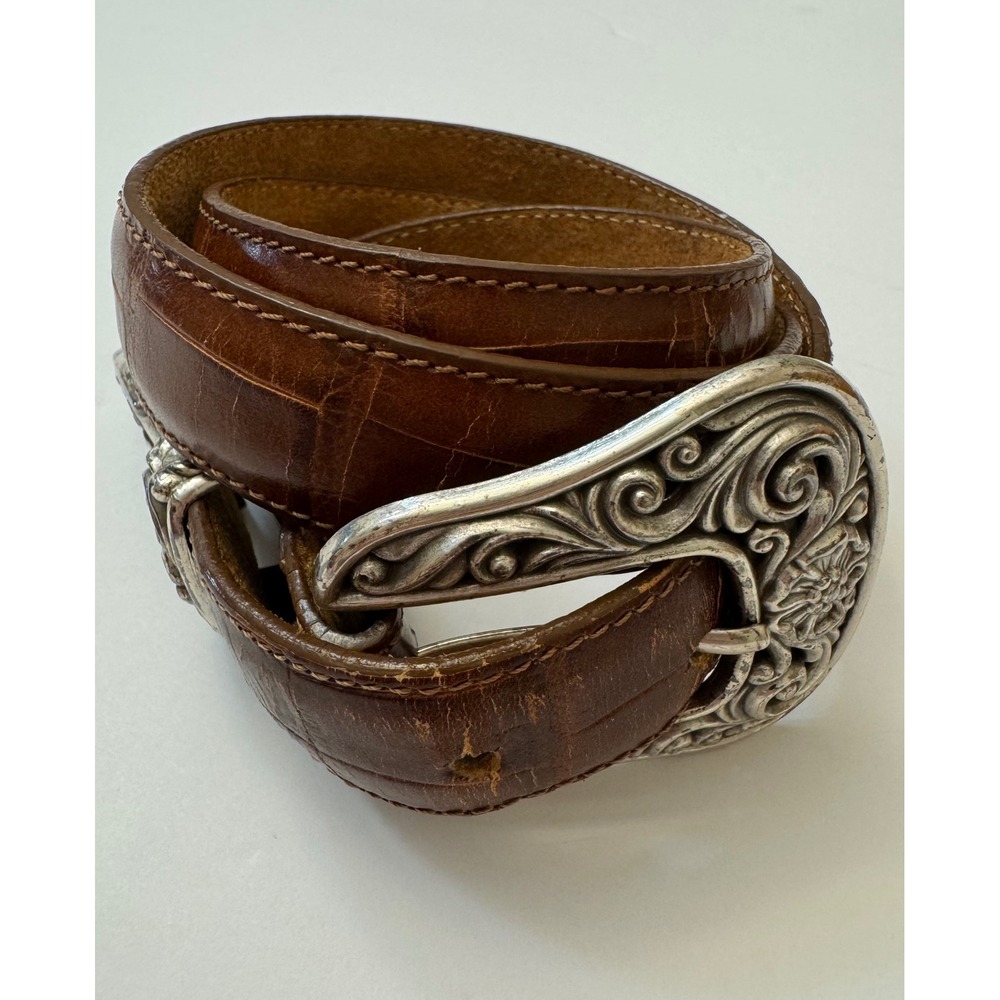 Tony Lama Brown Leather Western Belt Crocodile Embossed Belt Women's Size 30